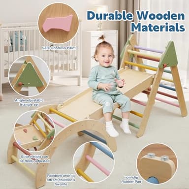 Pikler Triangle Set 7 in 1 Wooden Climbing Toys for Toddlers 1-3 Inside Baby Climbing Gym Montessori Foldable Climbing Set Baby Jungle Gym Indoor Philosophy Climber with Arch & Ramp & Ladder Climber - Image 4