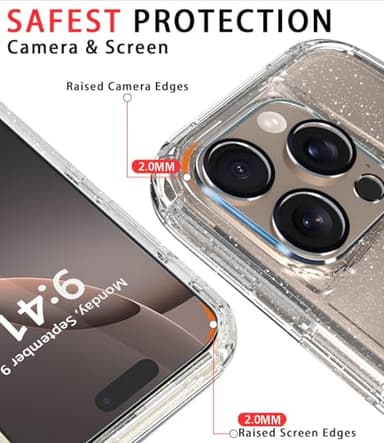 Diverbox for iPhone 16 Pro Max Case [Shockproof] [Dropproof] [Tempered Glass Screen Protector + Camera Protectors] Heavy Duty Protection Phone Case Cover for Apple iPhone 16 Pro Max (Glitter Clear) - Image 4