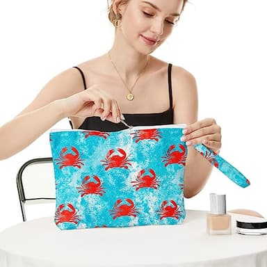 Fokongna Wet Bag, Travel Makeup Bag, Wet Dry Bag, Wet Bag for Swimsuit, Beach Pool Diapers Dirty Yoga Gym Clothes Zipper Pouch for Women Sister Friends Wet Bag Ocean Sea Shells Beach Starfish.349 - Image 3