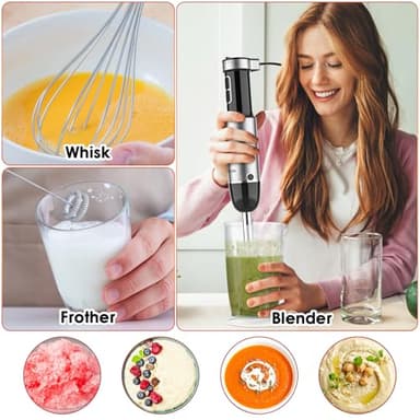 Immersion Blender Handheld for Kitchen,Emulsion Blender Handheld with Titanium Blades,12 Speed Electric Hand Mixer with BPA Free Attachments:Chopper Bowl,Whisk,Milk Frother,Measuring Cup - Image 6