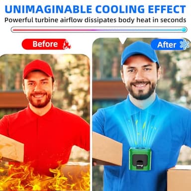 Zeadio Portable Waist Clip Fan, 3 Speeds 10000mAh Operated Hands-free Wearable Necklace Fan, with lighting function for Hot Flashes Home Office Travel Outdoor Sports - Green - Image 4