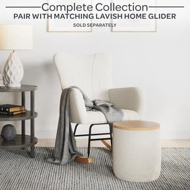 Lavish Home Storage Ottoman - Teddy Fabric Upholstered Ottoman with Wood Top for Living Room, Dorm, or Apartment - Ottomans with Storage (Cream) - Image 6