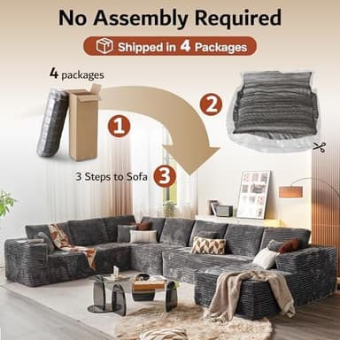 ovios Sectional Cloud Couch for Living Room, Modular Floor Sofa with Plush Corduroy, No Assembly Required, Big Comfy Couches Set with Fluffy Memory Foam, Stupendous U Shaped Sofas with Chaise, Grey - Image 7