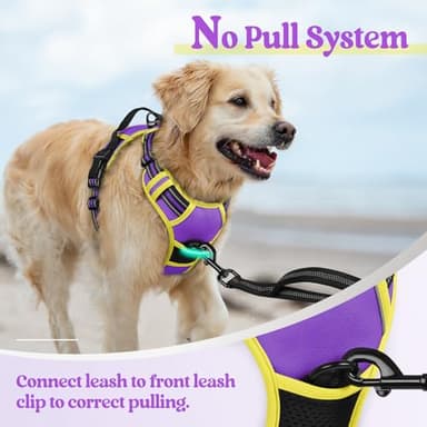 rabbitgoo Dog Harness No Pull with 2 Leash Clips, Adjustable Soft Padded, Reflective Oxford No Choke Pet Vest with Easy Control Handle for Large Dogs, Purple & Yellow, XL - Image 5