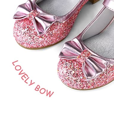 K KomForme Girl's Dress Shoes Mary Jane Glitter 1.5 in Low Heel Wedding Party Princess Shoes for Toddler/Little/Big Kids Pink - Image 3