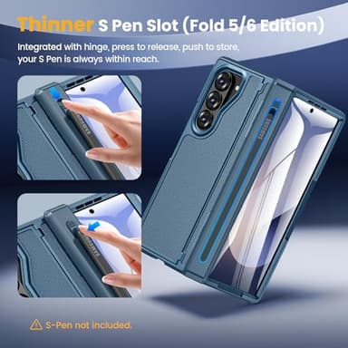 Caka for Samsung Galaxy Z Fold 6 Case [Thinner S Pen Holder] [Hidden Kickstand] [Hinge Protection] [Screen Protector] Full Body Hard Shockproof Phone Cover with Anti-Slip Textured for Fold6 - Blue - Image 3