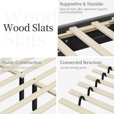 Yaheetech Queen Bed Frame Velvet Upholstered Platform Bed with Curved Headboard, Height-Adjustable Headboard/Noise-Free/Wooden Slats Support/No Box Spring Needed/Easy Assembly, Dark Gray Queen Bed - Image 6