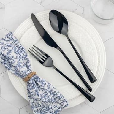 Alata Bailey Black 20-Piece Forged Stainless Steel Flatware Set Cutlery Set, Service for 4, Silver Finish, Dishwasher Safe - Image 6