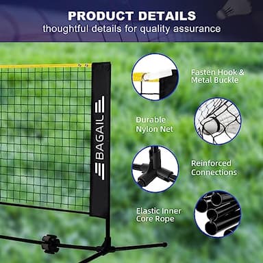 BAGAIL Badminton Net, Foldable Sports Net 10 FT/ 14 FT/ 17 FT Wide, Height Adjustable Net Set with Carry Bag for Tennis, Pickleball or Pool Volleyball - 10ft, Yellow - Image 4