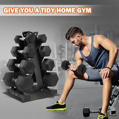 Fitvids Rubber Coated Hex Dumbbell Weight Set and Storage Rack, 100LB Set or 150LB Set, 5-20 lbs Pairs or 5-25 lbs Pairs - Image 7
