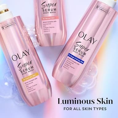 Olay Super Serum Body Wash for Extra Dry Skin, 24hr Long Lasting Hydration, 5+ Ingredient Serum Complex for Bright Even Firm Luminous Skin, 18.5 fl oz - Image 11