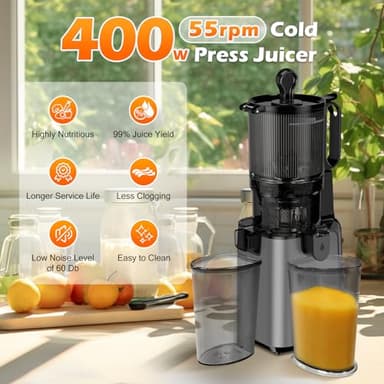 Juicer Machines with 5.4" Large Feed Chute, 400W Cold Press Juicer for Whole Vegetables and Fruits, Slow Masticating juicer Easy to Clean Juice Extractor Machine High Juice Yield(Titanium Gray) - Image 5