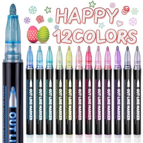 Stocking Stuffers for Kids, Outline Glitter Markers, Stocking Stuffers for Teen Girl Gifts Trendy Stuff, 12 Shimmer Markers Outline Pens for Art Supplies for Kids 9-12, Gifts for 4-12 Year Old Girls - Image 1