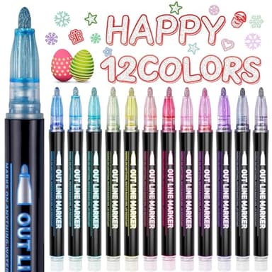 Stocking Stuffers for Kids, Outline Glitter Markers, Stocking Stuffers for Teen Girl Gifts Trendy Stuff, 12 Shimmer Markers Outline Pens for Art Supplies for Kids 9-12, Gifts for 4-12 Year Old Girls - Image 1