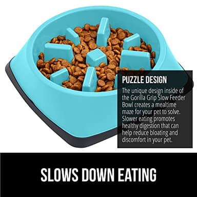 Gorilla Grip Slip Resistant Slow Feeder Dog Bowl,4 Cups,Slows Down Pets Eating,Prevents Overeating,Feed Small&Large Breed Puppy,Puzzle Design,Dogs Pet Bowls for Dry&Wet Food,Turquoise,4 Cup. - Image 3