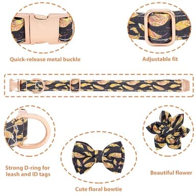 HSIGIO Dog Collar and Leash Set Adjustable Girls Puppy Floral Collars with Bow Tie for Small Medium Large Dogs(L, Feather) - Image 2