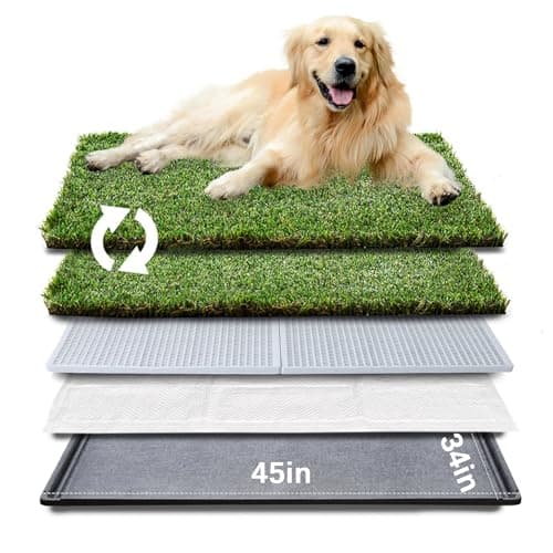 HQ4us Dog Grass Pad with Tray Extra Large 45”×34” Dog Litter Box Toilet with 2×Artificial Grass for Dogs with Hemmed Edge, Pee Pads for Dogs, Realistic, Less Stink, Potty for Balcony - Image 1