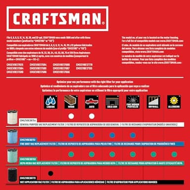 Craftsman CMXEVBE17595 16 Gallon 6.5 Peak HP Wet/Dry Vac, Heavy-Duty Shop Vacuum with Attachments - Image 8