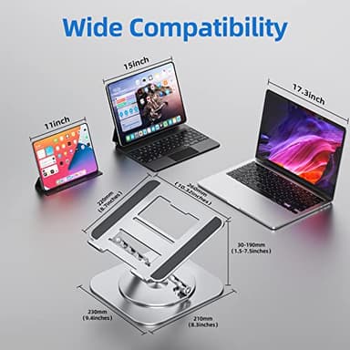 MCHOSE Adjustable Laptop Stand for Desk, Ergonomic Riser with 360° Rotating Base, Foldable Notebook Computer Holder Compatible MacBook Air Pro, Dell XPS, More 10-17" Laptops, Silver - Image 6