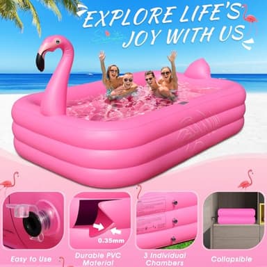 Inflatable Pool with Lights, Solar Flamingo Swimming Pool for Kids,Adults Inflatable Blow up Pool, Large Kiddie Pool,Durable Thickened Kids Pool for Backyard,Outdoor,100"X63"X20"-Bright Pink - Image 6