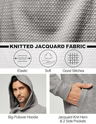 3rd hill Mens Textured Hooded Sweatshirt Long Sleeve Knit Pullover Hoodie Soft Classic Solid Jumper Sweater With Pockets Dark Grey - Image 2