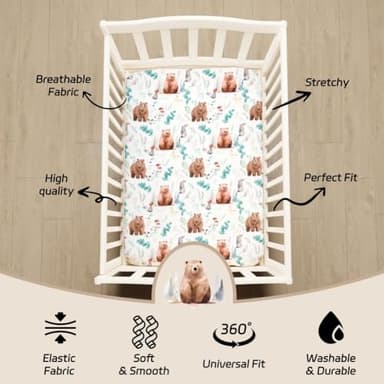 4 Pack Woodland Forest Animals Wood Neutral Unisex Fitted Baby Crib Sheets Set for Baby Boys or Girls (Cartoon Beer, 52 * 28) - Image 5