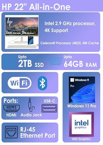 HP All-in-One Desktop PC| 12GB RAM| 1TB PCIe SSD| 22" Full HD Display, Anti-Glare| Intel Dual-core Processor| KB&Mouse| HDMI, USB-C, Wi-Fi 6| Windows 11 | Cashmere White| for Business & Personal Use - Image 3