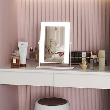 ROLOVE 9"x11" Small Vanity Mirror with Lights, Lighted Makeup Mirror with Light, Portable Tabletop Cosmetic Make Up Mirror, Smart Touch Control, Dual Power Supply, 360°Rotation - Image 2