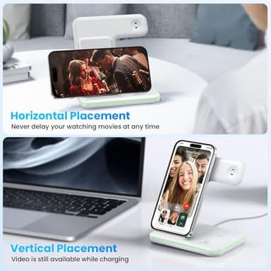 WAITIEE Wireless Charger for iPhone 16 15 14 13 12 11 X 8, 3 in 1 Charging Station for Apple Watch 10/9/8/7/6/5/4/3/2/SE/Ultra/Ultra 2 & for AirPods 4/3/2/Pro/Pro 2(White) - Image 7