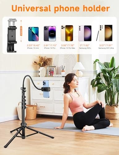 Phone Tripod, 86" Tall Tripod for iPhone with Flexible Gooseneck & Remote, Portable Aluminum Cellphone Stand for Selfies, Video Recording,Travel, Compatible with iPhone Android - Image 4
