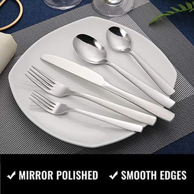 Hiware 24-Piece Silverware Set with Steak Knives, Stainless Steel Flatware Cutlery, Mirror Polished Flatware Serving Utensils Set for 4, Includes Forks Spoons Knives Silverware, Dishwasher Safe - Image 5