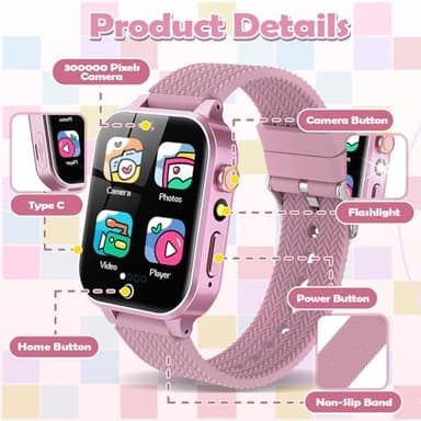 Kids Smart Watch with 2 Screen Protectors, 1.5'' Touch Screen, 26 Games, Audiobook, Learn Card, HD Camera, Video, Pedometer, Alarm Clock - Educational Wristwatch Learning Toy Fun for Birthday Gifts - Image 5