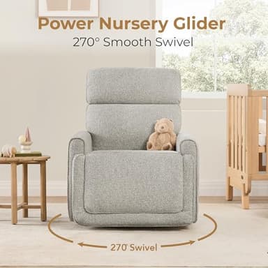CHITA Electronic Power Recliner Chair Swivel Glider, FSC Certified Modern Nursery Rocking Chair with USB and Type-C Ports, Light Grey - Image 4