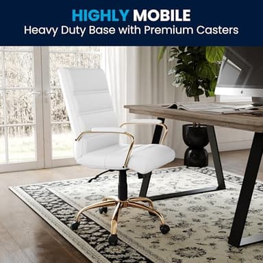 Flash Furniture Whitney Mid-Back Swivel LeatherSoft Desk Chair with Padded Seat and Armrests, Adjustable Height Padded Office Chair, White/Gold - Image 8
