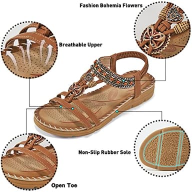 Aomigoct Sandals Women Flat Shoes: Dressy Summer Bohemian Flats Shoes for Women Sandals Comfortable Ankle Strap Outdoor Walking - Image 3