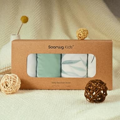 Soarwg Kids Bassinet Sheets, Bassinet Sheets for Baby Boy and Girl, Bassinet Sheet Neutral, Fit for Rectangle, Round, Oval, Hourglass Mattress, Flexible for Different Bassinet Pad/Mattress 4 Pack - Image 7