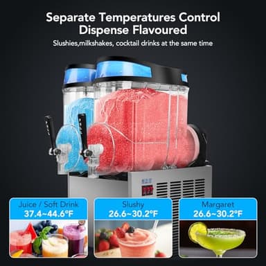 30L Commercial Slushie Machine, 4 Gal×2 Tanks Frozen Drink Machine, 1100W 110V Frozen Drink Margarita Machine Smoothie Slushy Maker Stainless Steel for Restaurant Bar Home Party - Image 6