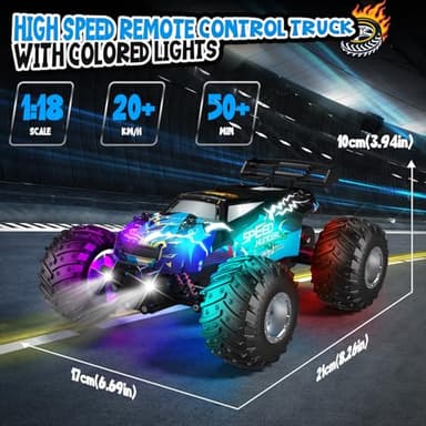AONEPTR Remote Control Car, All Terrain Remote Control Truck for Boy, 2.4GHz Rc Car with Bodylight and Two Rechargeable Batteries, 20KM/H Monster Truck Toys - Image 4
