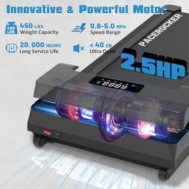 PACEROCKER Walking Pad Treadmill with 12% 9-Level Auto Incline, 450 lbs Capacity Bluetooth Speaker Under Desk Treadmills for Home Hiking, 5 MPH, Blue - Image 5