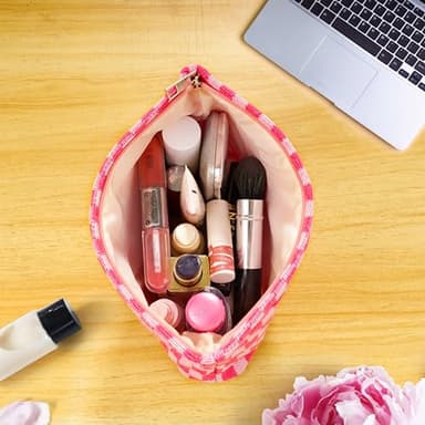 GUTGNK 2-Pack Makeup Bag For Women - Large Checkered Knitted Cosmetic Bags&Small Makeup Pouch Aesthetic Design Travel Toiletry Bag Skincare Bag Car Storage Bag With Zipper(Pink) - Image 6
