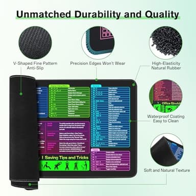 Large Excel Cheat Sheet Desk Pad, Cheat Table Gaming Mousepad, Over 150 Excel Shortcuts, Non-Slip Sewn Edge, Suitable for Office Use, Employee Appreciation Gift - Image 5