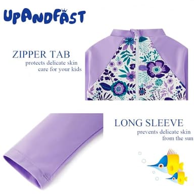 upandfast Baby/Toddler Girls Sunsuit Swimsuit with Snap Bottom UPF 50+ Infant One Piece Rashguard Swimwear (Purple Flower, 2-3T) - Image 4