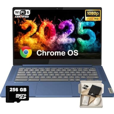 Lenovo IdeaPad Slim 3 Chromebook - 14'' Full HD (1920 x 1080) Display • 8-Core MediaTek Kompanio 520 CPU • 4GB RAM • 64GB eMMC & 256GB Micro SD Card • Wi-Fi 6 • for Business Student • Chrome OS • Blue - Image 1