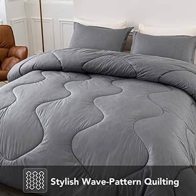 PY HOME & SPORTS Queen Size Comforter Set 3 Pieces, Down Alternative Lightweight Bedding Comforter with 2 Pillow Shams for All Seasons (Grey, 90 x 90 Inch) - Image 5