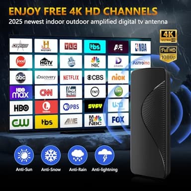 2025 Upgraded TV Antenna for Smart TV, 1600+ Miles Range, Indoor/Outdoor Digital Antenna for Local Channels, HD 4K Support, Amplified Signal Booster, Clear Reception for 1080p 4K TVs - Image 2