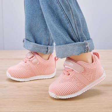 BMCiTYBM Baby Walking Shoes Boy Girl Tennis Sneakers Breathable Infant First Walker Shoes 6 9 12 18 24 Months Pink Size 18-24 Months Toddler - Image 2