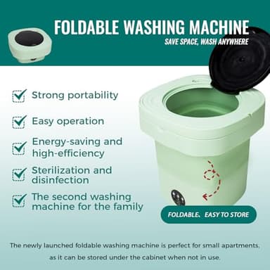 Portable Washing Machine Mini Washer for Apartments - Compact, Foldable Countertop Clothes Washer & Dryer Combo, Small Lavadora Portatil, Handheld Laundry Machine (Green, Medium) - Image 4