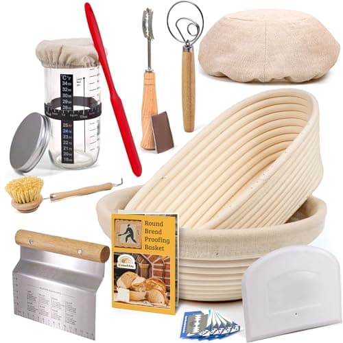 CRISS ELITE Sourdough Bread Baking Supplies Starter Kit, Banneton Proofing Basket 9'' Round and 10” Oval, Sourdough Starter Jar, Scraper, Scoring Lame, Brush, Short Danish Whisk, Gift Set - Image 1
