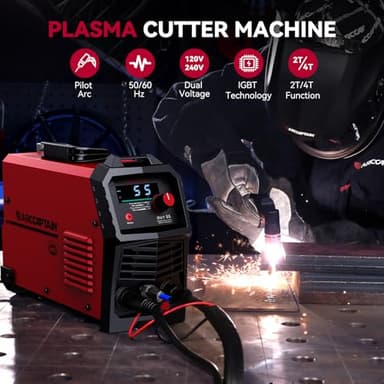 ARCCAPTAIN 55A Plasma Cutter, Large LED Display, Non-Touch Pilot ARC Plasma Cutting Machine, 120/240V Dual Voltage IGBT Inverter, 1/2" Clean Cut, Post Flow, 2T/4T, for Beginners DIY - Image 5