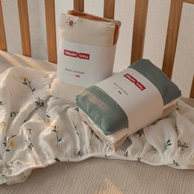 Gllquen Baby Muslin Mini Crib Sheets 3 Pack, Breathable Pack and Play Sheets Fitted Soft Cozy Cotton Pack N Play Sheets for Baby Boy Girls, Universal Fitted Mini Crib Mattresses 38"x26" (Green) - Image 6